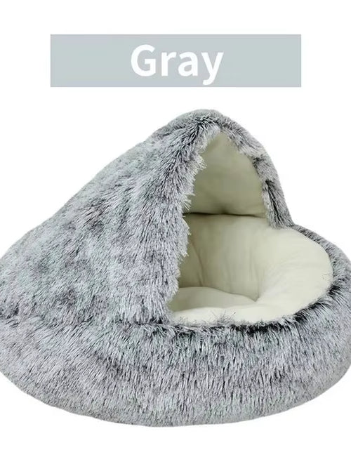 Load image into Gallery viewer, Plush Hooded Pet Bed round Fluffy Soft Cat Bed Pet Cushion Warm Cat Dog 2 in 1 Sleeping Nest Cave for Small Dogs