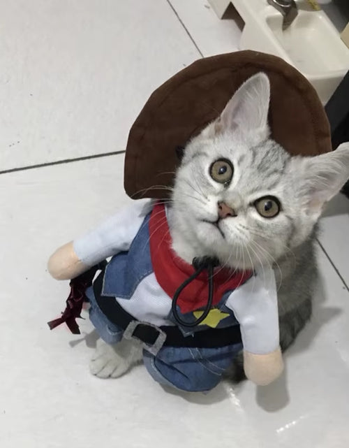 Load image into Gallery viewer, Pet Dog Cat Costume Cowboy Jeans Hoodie Shirts Halloween Costume Jumpsuit Puppy Clothes Funny Coat