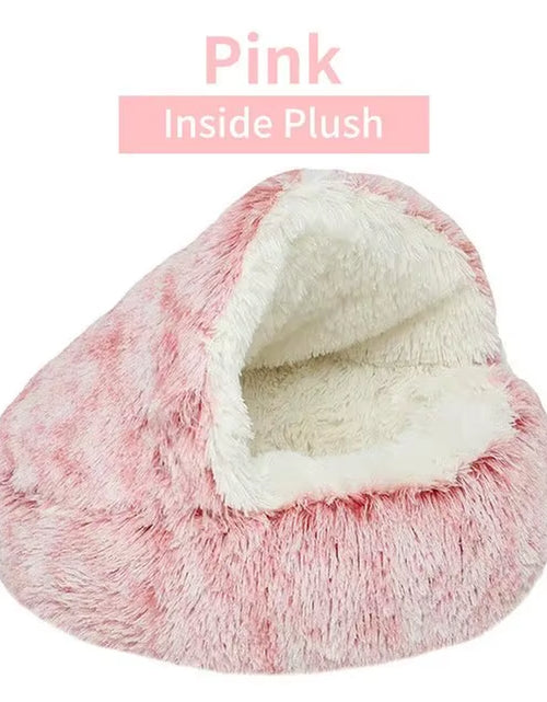 Load image into Gallery viewer, Plush Hooded Pet Bed round Fluffy Soft Cat Bed Pet Cushion Warm Cat Dog 2 in 1 Sleeping Nest Cave for Small Dogs