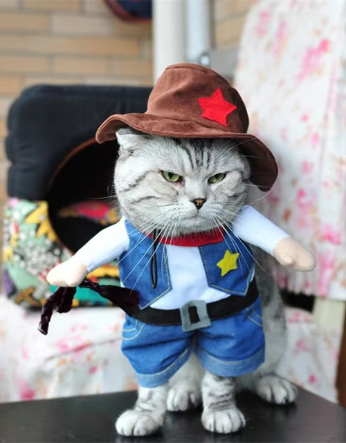 Load image into Gallery viewer, Pet Dog Cat Costume Cowboy Jeans Hoodie Shirts Halloween Costume Jumpsuit Puppy Clothes Funny Coat