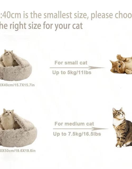 Load image into Gallery viewer, Plush Hooded Pet Bed round Fluffy Soft Cat Bed Pet Cushion Warm Cat Dog 2 in 1 Sleeping Nest Cave for Small Dogs