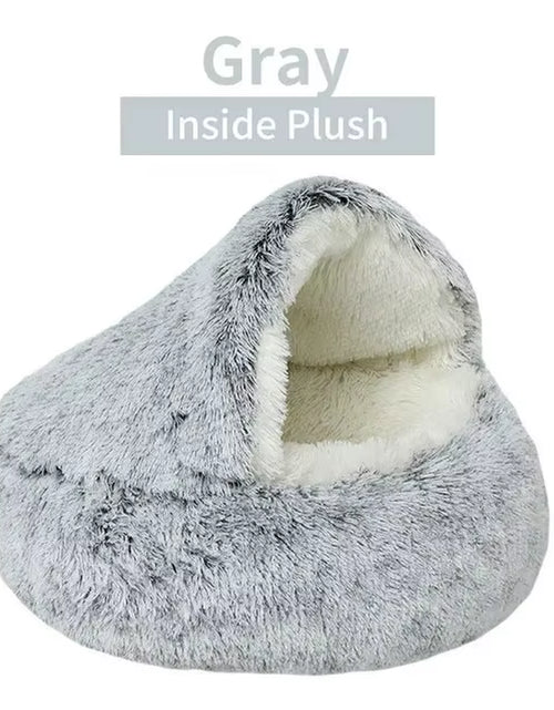 Load image into Gallery viewer, Plush Hooded Pet Bed round Fluffy Soft Cat Bed Pet Cushion Warm Cat Dog 2 in 1 Sleeping Nest Cave for Small Dogs
