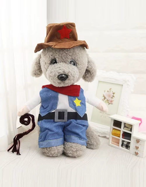 Load image into Gallery viewer, Pet Dog Cat Costume Cowboy Jeans Hoodie Shirts Halloween Costume Jumpsuit Puppy Clothes Funny Coat