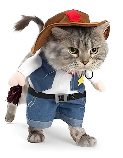 Load image into Gallery viewer, Pet Dog Cat Costume Cowboy Jeans Hoodie Shirts Halloween Costume Jumpsuit Puppy Clothes Funny Coat