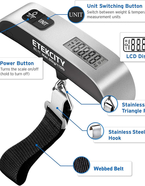 Load image into Gallery viewer, Luggage Scale, Digital Portable Handheld Suitcase Weight for Travel with Rubber Paint, Temperature Sensor, 110 Pounds, Battery Included