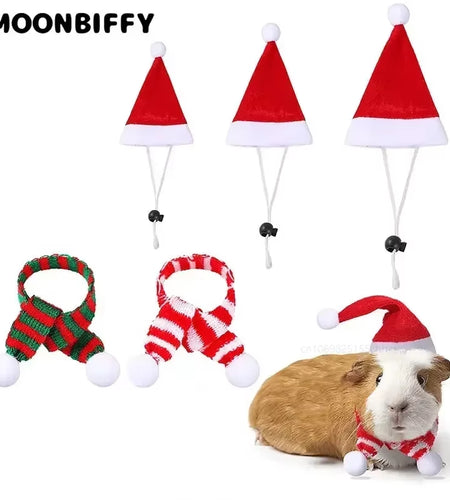 1 Set Hamster Christmas Costume Guinea Pig Mini Small Pet Hat Scarf Headwear Pet Outfits for Chinchilla Rabbit Bunny Accessories
