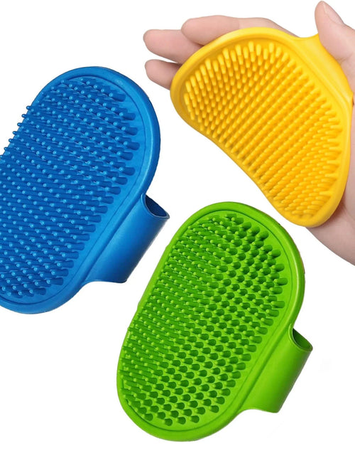 Load image into Gallery viewer, 3Pack Pet Bath Brush, Dog Brush Cat Brush, Soft Brush Adjustable Width Size for Pet Shower/Grooming/Washing(Blue Green Yellow)
