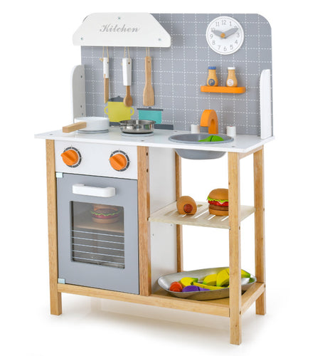 Wooden Toddler Pretend Kitchen Set with Cookware Accessories for Boys and Girls