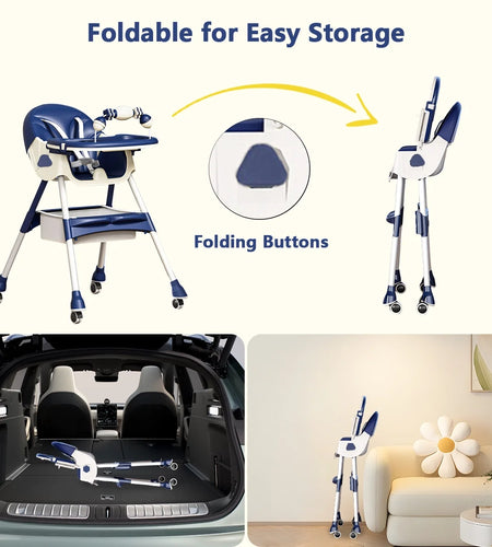 Portable High Chair for Babies Toddlers, 5-In-1 Foldable Baby High Chair for Travel, Brown