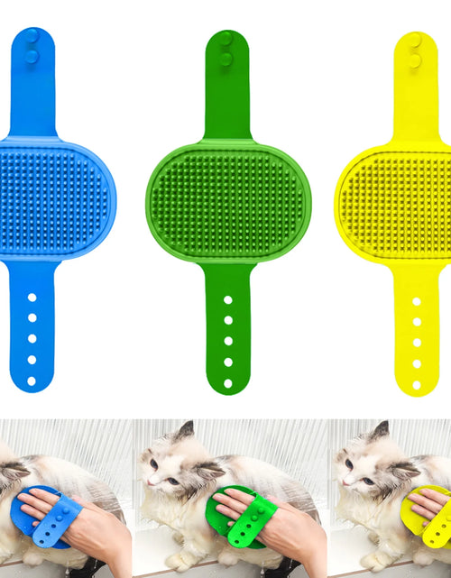 Load image into Gallery viewer, 3Pack Pet Bath Brush, Dog Brush Cat Brush, Soft Brush Adjustable Width Size for Pet Shower/Grooming/Washing(Blue Green Yellow)
