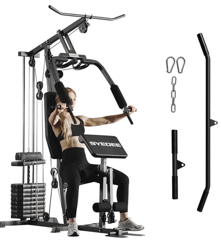 Multifunctional Home Gym System, Home Gym Station with 100LBS Weight Stack, All in One Workout Machine for Full Body Strength Training