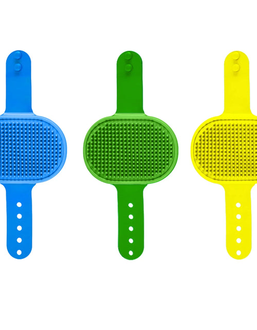 Load image into Gallery viewer, 3Pack Pet Bath Brush, Dog Brush Cat Brush, Soft Brush Adjustable Width Size for Pet Shower/Grooming/Washing(Blue Green Yellow)
