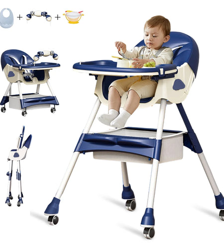 Portable High Chair for Babies Toddlers, 5-In-1 Foldable Baby High Chair for Travel, Brown