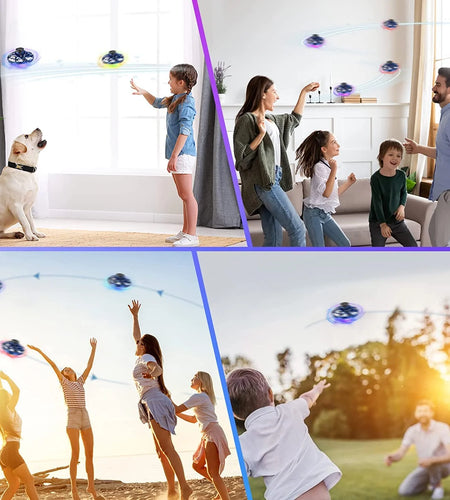 Flying Spinner Mini UFO Drone for Kids, Flying Fidget Spinner UFO Toy Drone, Flying Orb Ball Hand Operated with 360 ° Rotating and LED Lights for Adult and Kids (Blue)