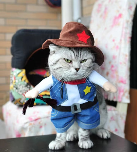 Pet Dog Cat Costume Cowboy Jeans Hoodie Shirts Halloween Costume Jumpsuit Puppy Clothes Funny Coat