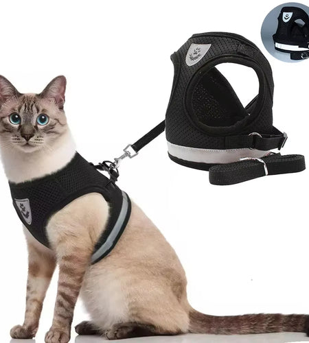Cat Harness Lead Leash Set Adjustable Reflective Escape Proof Pet Mesh Vest Harness Puppy Dog Collar Small Dog Cat Pet Supplies