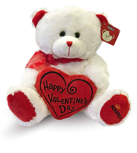 Happy Valentine’S Day Stuffed Teddy Bear- Teddy Bear to Gift for Valentine’S Day for Couples- White Valentines Teddy Bear with Heart Pillow - 11.81” / 30 Cm.