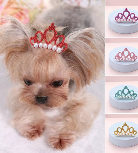 Pinzas Para El Pelo Con Forma De Corona De Perlas De Imitación Para Mascotas, Horquillas Para Cachorros, Accesorios De Aseo, Decoración Para Perros Y Gatos Pequeños