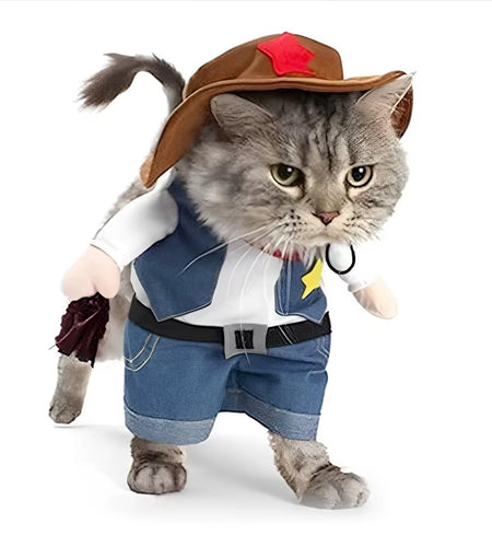 Pet Dog Cat Costume Cowboy Jeans Hoodie Shirts Halloween Costume Jumpsuit Puppy Clothes Funny Coat