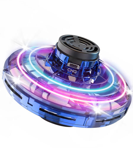 Flying Spinner Mini UFO Drone for Kids, Flying Fidget Spinner UFO Toy Drone, Flying Orb Ball Hand Operated with 360 ° Rotating and LED Lights for Adult and Kids (Blue)