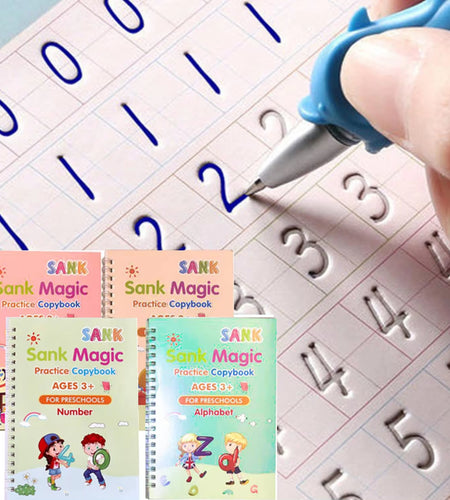 4Pcs Sank Magic Practice Copybook Pen Preschools Kids Calligraphy English Verison Free Wiping Children Reusable Writing Book
