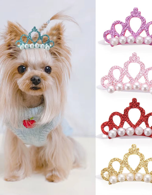 Load image into Gallery viewer, Pinzas Para El Pelo Con Forma De Corona De Perlas De Imitación Para Mascotas, Horquillas Para Cachorros, Accesorios De Aseo, Decoración Para Perros Y Gatos Pequeños
