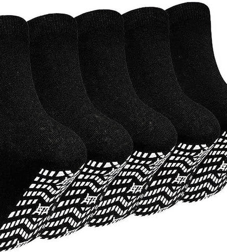 5 Pairs Non Slip Grip Socks - Ideal for Yoga, Pilates, Hospital Use - Men & Women'S Crew Sticky Gripper Socks (Size 7-10)